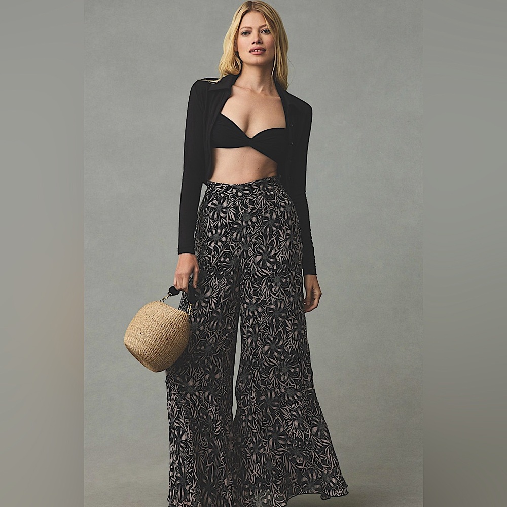 Anthropologie Florence Balducci Flowy Wide-Leg Pants In Navy Print